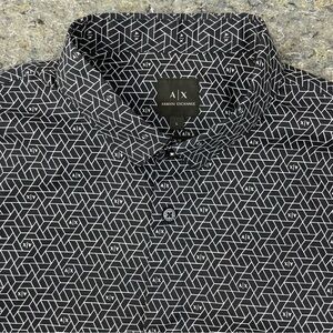 A/X Armani Exchange | Slim Fit Short Sleeve Button Down | Geometric Grid | Black